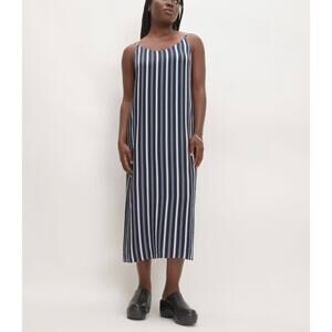 NWT EVERLANE The Hammered Satin Slip Dress Navy Bone 12